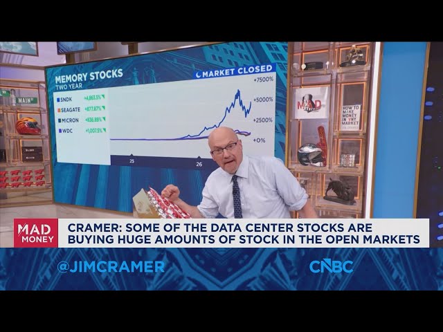 Some of the data center stocks are buying huge amounts of stock in the open markets, says Jim Cramer