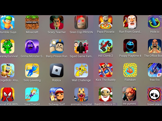 Roblox,Squid Game Family,Mr Yummy's Supermarket,Animal Hospital Prison,Run From Papa Pizza....