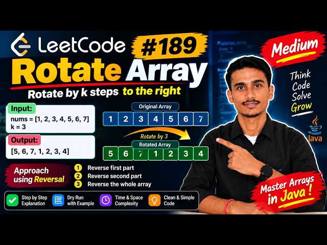 LeetCode 189: Rotate Array | Java Solution | Medium | Reverse Array Method 🔥
