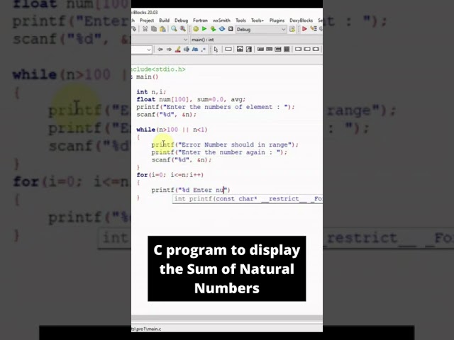 C Program to display sum of natural numbers #shorts