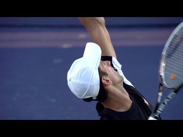 Novak Djokovic Serve in Super Slow Motion form Back Perspective - BNP Paribas 2013