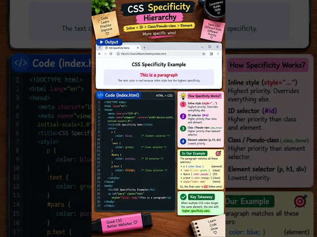CSS Specificity Explained: Which Style Wins? 🎯 | Part 14 #coding #html #css