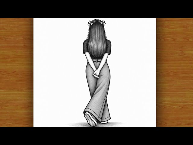 Easy Girl Backside Drawing 👧walking | Girl drawing easy | Aesthetic Drawing | Pencil sketch | Chitra