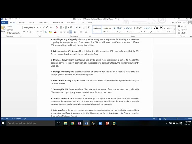 MS SQL DBA Roles and responsibilities