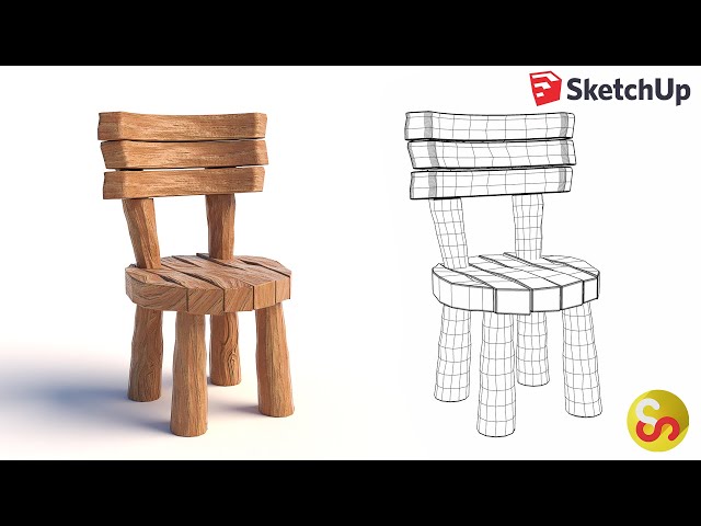 3D cartoon wooden chair - Sketchup tutorial timelapse