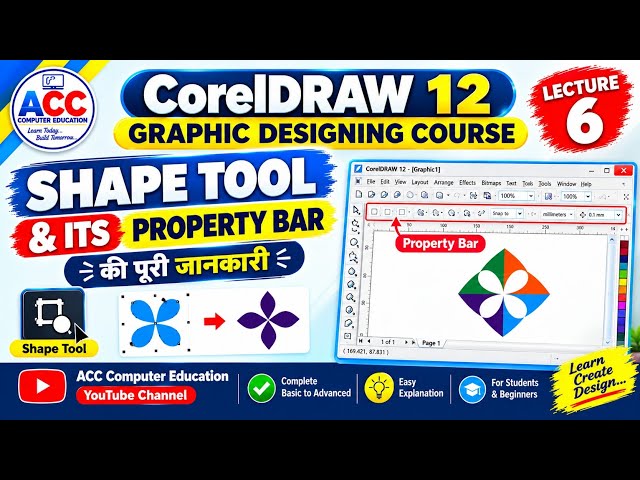 CorelDRAW 12 Lecture 6 | Shape Tool & Property Bar | Practical Design | CorelDRAW Tutorial Hindi
