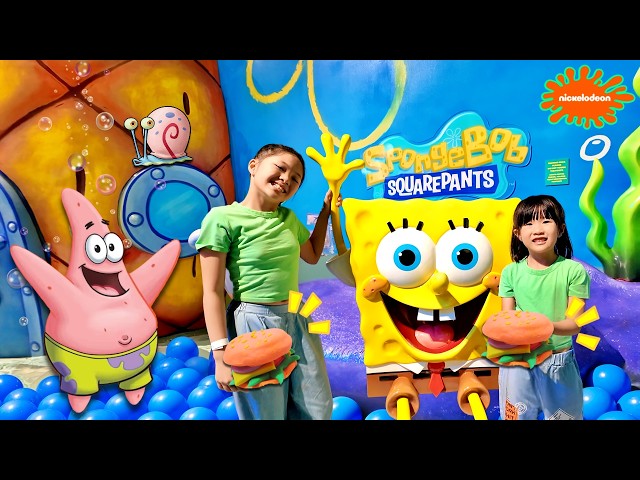 Playing on Slides, Ball Pit, Visiting Spongebob's House, and Making Krabby Patties at the Kids' P...