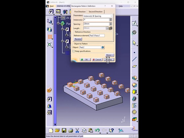 Rectangular Pattern in CATIA V5 | Repeated Features Fast #shorts