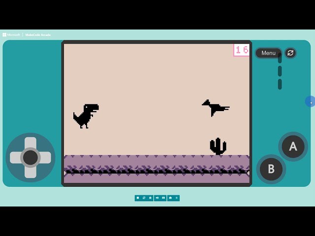 How to program The Jumping T-Rex with Microsoft MakeCode Arcade.