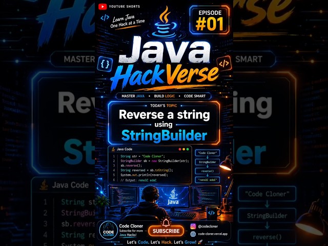 🤯 Reverse a String in One Line Java Trick | Java HackVerse Episode 1| Java one linear hack | #Shorts