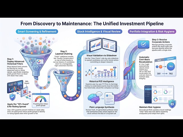 005 - Finmagine Long-Term Investor Workflow: Screener → Stock Intelligence → Portfolio Rebalancing