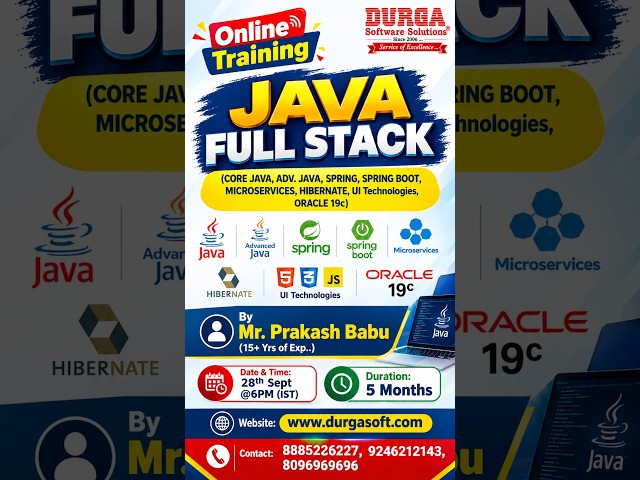JAVA FULL STACK Online Training @ DURGASOFT #durgasoftware #javafullstack #shorts #durgasoft