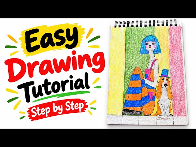 Cute Girl and Dog Drawing 🐶🎨 | Easy Step by Step Pencil Sketch & Colouring Tutorial#art#drawing#girl