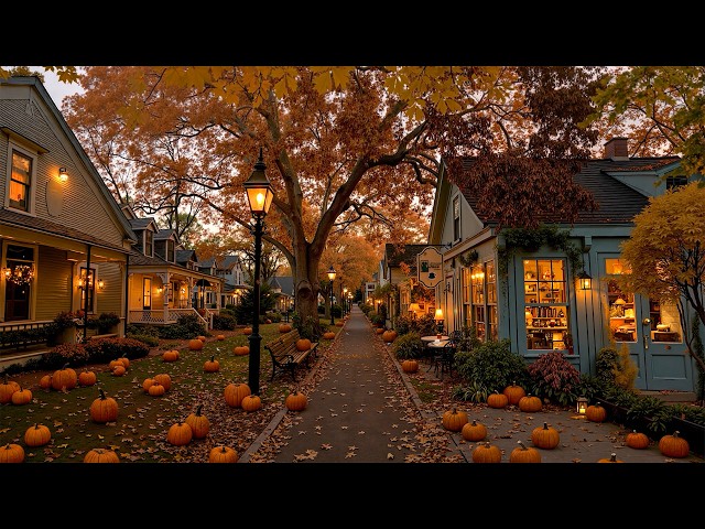 Quiet Small-Town Coffee Shop in Cozy Autumn 🍂 Deep & Calm Jazz with Falling Leaves for Peaceful Mood