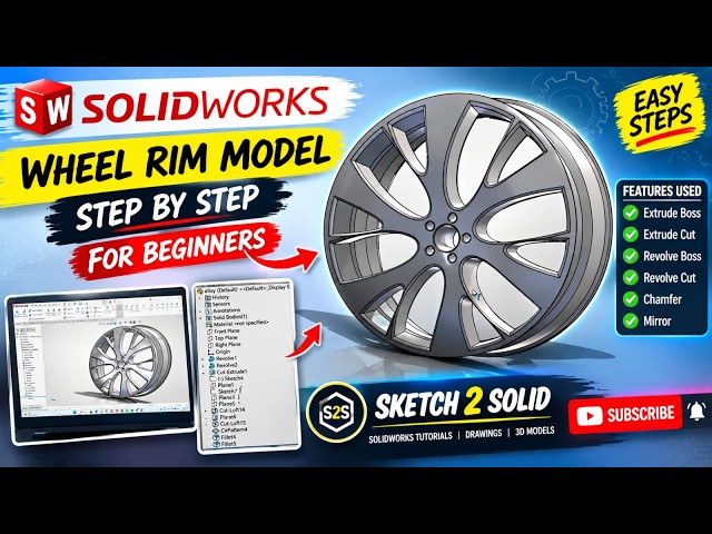 SOLIDWORKS Wheel Rim Design 🔥 | Step-by-Step Tutorial for Beginners | Sketch 2 Solid