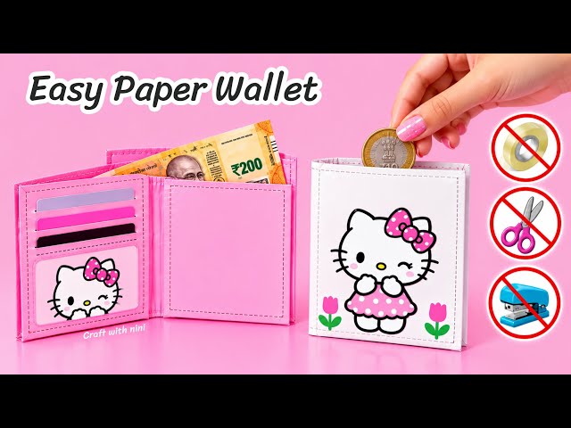 DIY Paper Wallet ✨ no scissors paper craft for school stationery / Easy Origami paper wallet kawaii