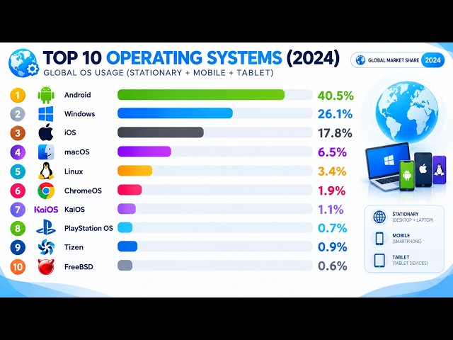 Top 10 Operating Systems Market Share 2000–2026 | Bar Chart Race