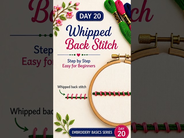 Whipped Back Stitch 🧵✨ | Easy Embroidery Tutorial #Shorts#WhippedBackStitch #Embroidery