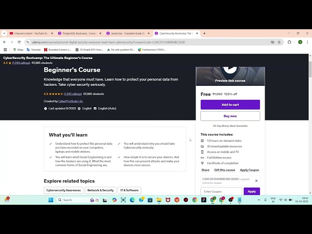 Providing Free Udemy Course - CyberSecurity Bootcamp: The Ultimate Beginner's Course