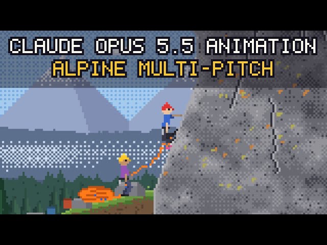 Claude Opus 5.5 animation: alpine multi-pitch climbing