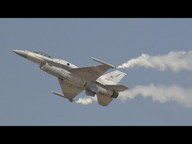 United Arab Emirates Air Force F-16 perform at Dubai Airshow Flying Display