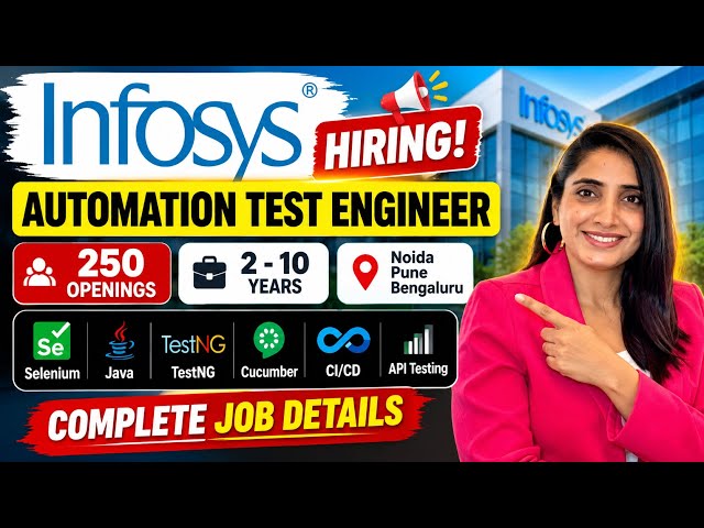 Infosys Hiring 2026 🚨 Automation Test Engineer | 2-10 Yrs | Selenium + Java | 250 Openings
