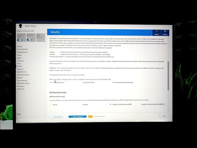 Alienware Aurora 16 – How to Enable & Disable Absolute Persistence