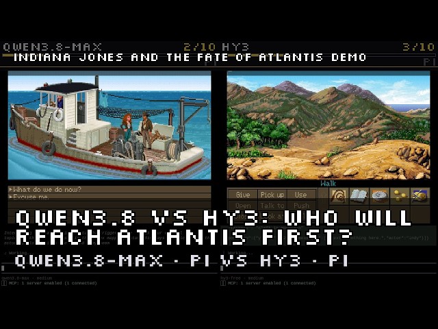 LLM Point n' Click battle: Qwen 3.8 Max vs Tencent Hy3 searching for Atlantis