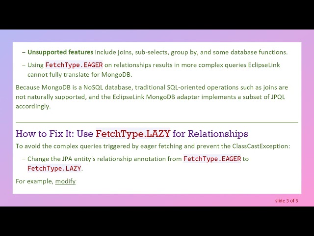 Fixing ClassCastException in EclipseLink MongoDB Setup by Adjusting FetchType