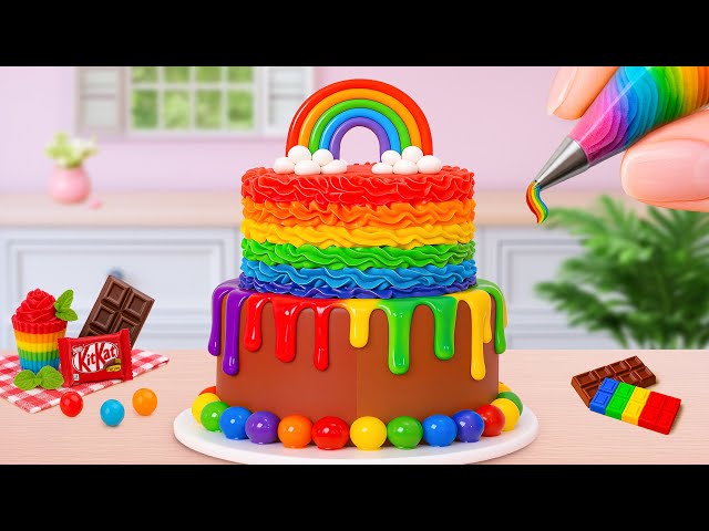 Miniature Rainbow Cake Recipe 🌈 Making a Yummy Mini M&M Rainbow Chocolate Cake 🍰 Yummy Teeny