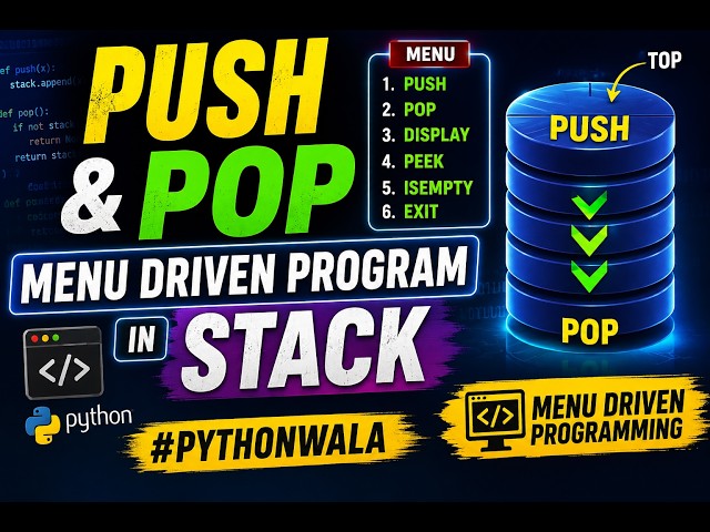 Push and Pop Menu-Driven Program in Stack #python @Pythonwala