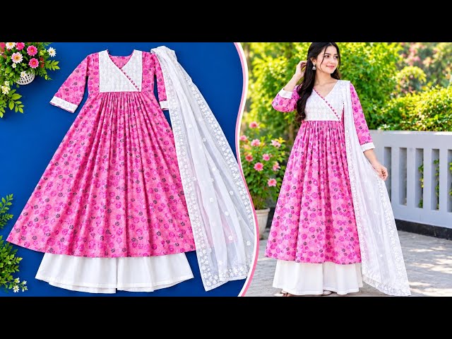 Trendy Naira Cut / Angrakha Gown Kurti Cutting and Stitching | New Stylish Kurti Cutting & Stitching