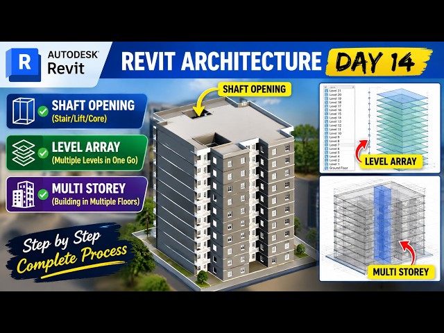 Revit Architecture Day 14 | Shaft Opening, Level Array & Multi-Storey Building Tutorial