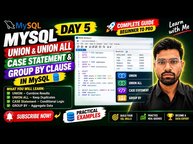 🔥 MySQL Day 5 | UNION, UNION ALL, CASE & GROUP BY Explained | Complete SQL Guide 2026