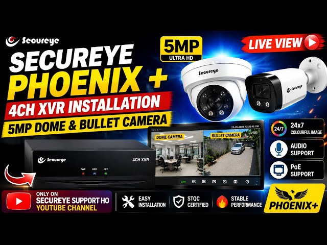 Secureye Phoenix+ 4CH XVR Installation 🔥 | 5MP Dome & Bullet Camera Live View | Full Setup Guide