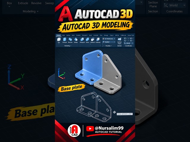 AUTOCAD 3D, AUTOCAD 3D MODELING, BASE PLATE  #autocad3d