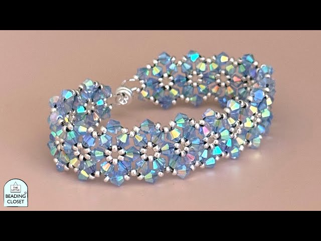 Liquid Crystal Interconnecting Hexagon Bracelet Beading Tutorial /4mm Bicone Crystals & Seed Beads