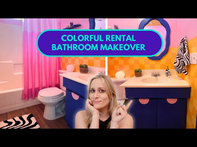 Extreme Rental Bathroom Makeover | Colorful 80s Maximalist Makeover | Contact Paper Cabinets