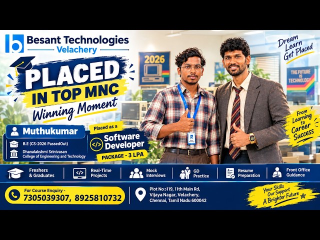 🔥 2026 PassedOut to Python Developer | Muthukumar Placement Success 🚀 Besant Velachery