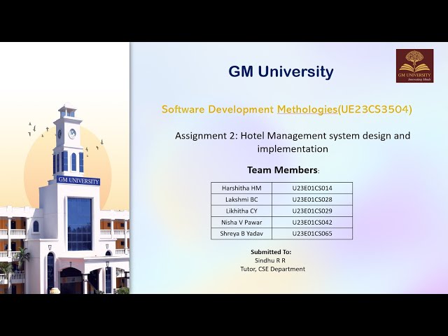 UE23CS3502 | Software Development Methodologies | Hotel Management system design and implementation
