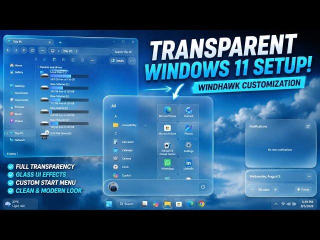 ✨ This Transparent Windows 11 Setup Looks Unreal! | Windhawk Customization | ®™ |