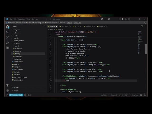 IMPLEMENTASI STATE DAN LIFECYCLE MENGGUNAKAN useState DAN useEffect PADA REACT NATIVE EXPO