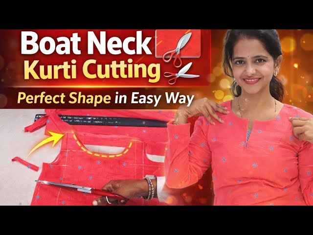 Beautiful Embroidery Cotton Boat Neck Kurti Cutting Easy Step by Step