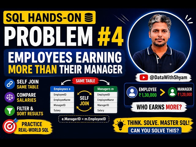 SQL Hands-On Problem #4 | Employees Earning More Than Their Manager | Self JOIN