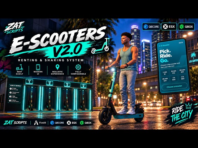 [ZaT-SCRIPTS] [QBCore / ESX / QBOX] E-Scooters + Rental + Open source YTD Textures (ALL IN ONE)