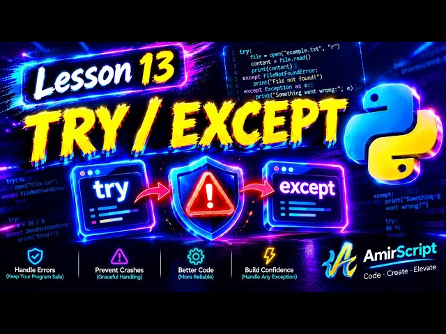 Python for Absolute Beginners - Lesson 13: Error Handling (try/except) (Full Course 2026)