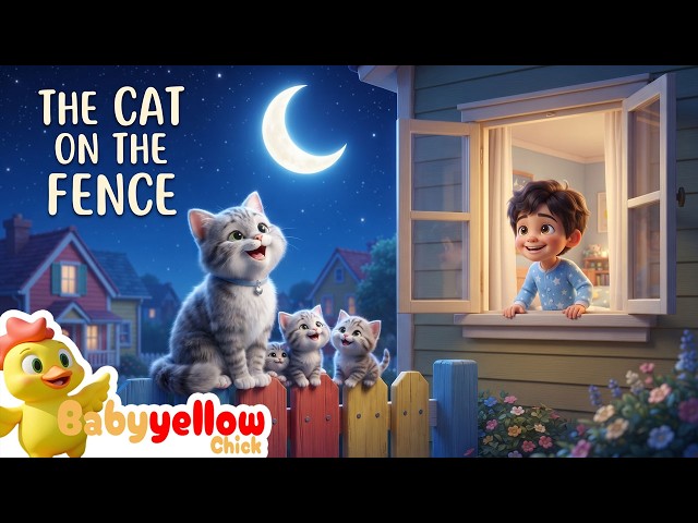 The Cat On The Fence 🐱🌙 | Cute Cat Song for Kids | Nursery Rhymes for Children | ⁨@Baby_YellowChick⁩
