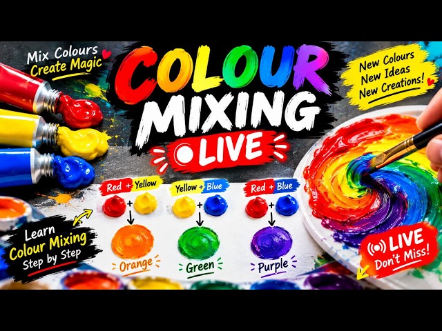 Colour Mixing LIVE 🎨 | Learn Colour Mixing Easily | Red Yellow Blue Mixing | Painting Tutorial