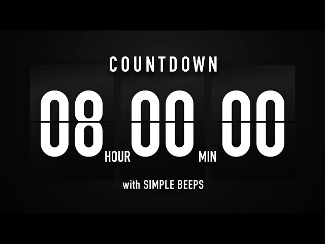 8 Hour Countdown Timer 🕙 Flip Clock with Simple Beeps 🔊🖤