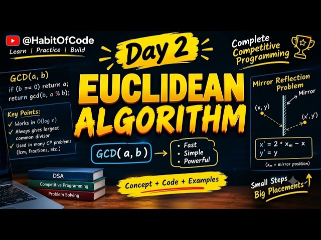 Day 2: Euclidean Algorithm & Mirror Reflection Problem | Competitive Programming | HabitOfCode